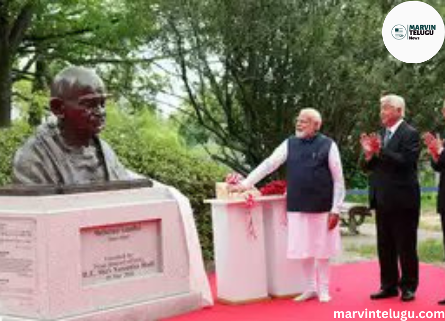 PM Modi unveils bust of Mahatma Gandhi in Hiroshima